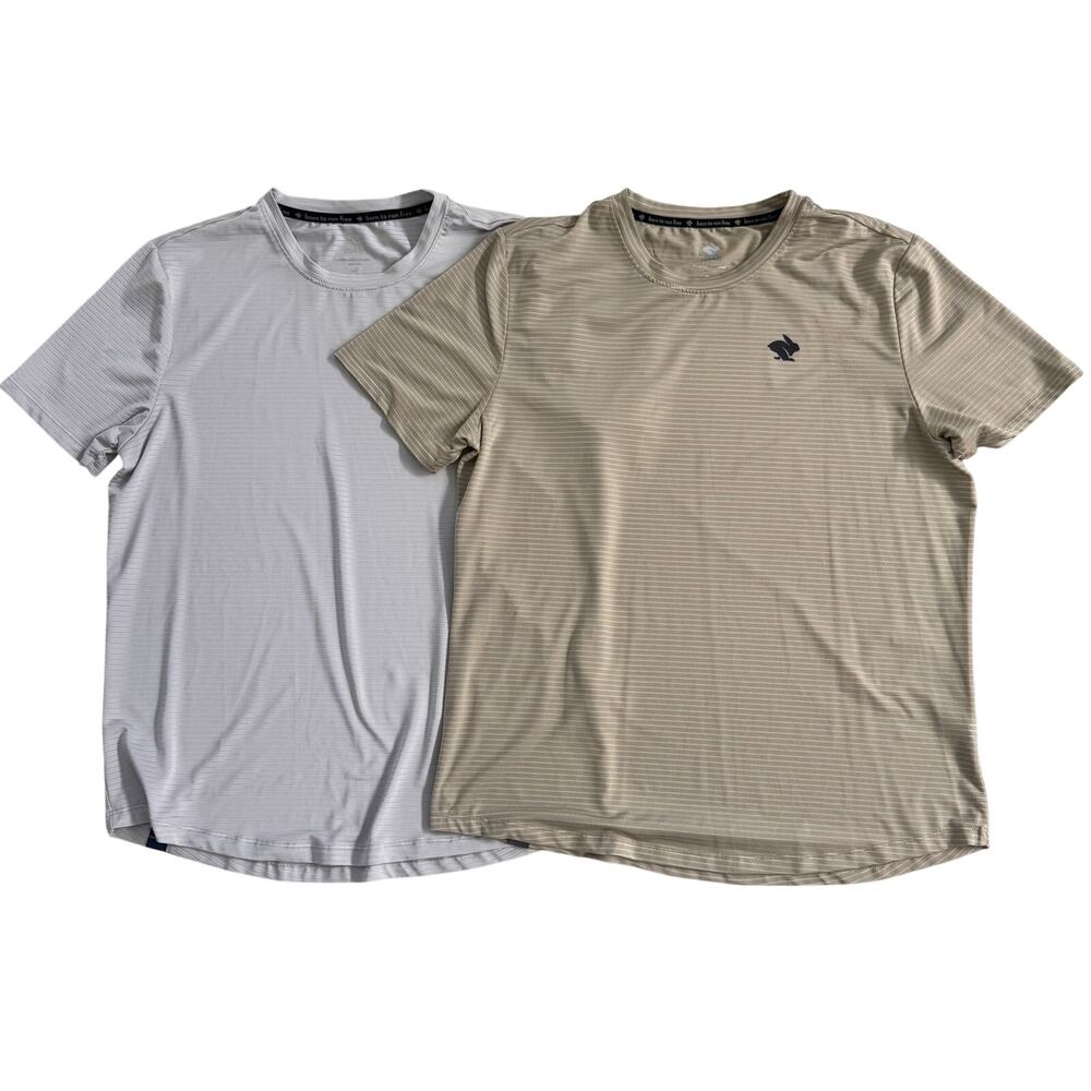 2 Rabbit Men’s Jog Striped Tee Gray Green Medium Performance Active Athletic